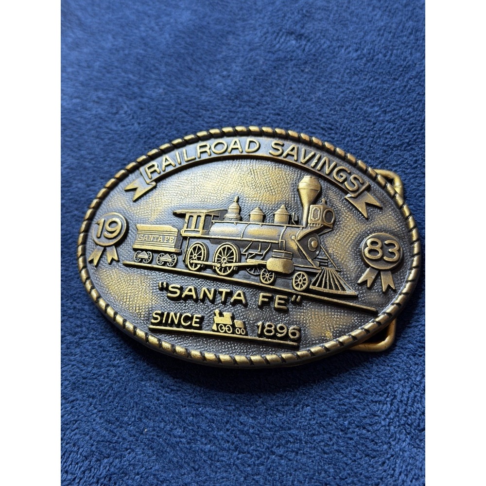 Vtg 80s Solid Brass Santa Fe Railroad Belt Buckle Collectors Choice 1983